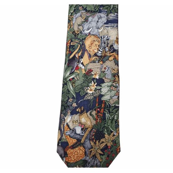 CAMBRIDGE CLASSICS Men's Silk Tie Exotic Forest Animal Print Men's Accessories - Picture 2 of 6